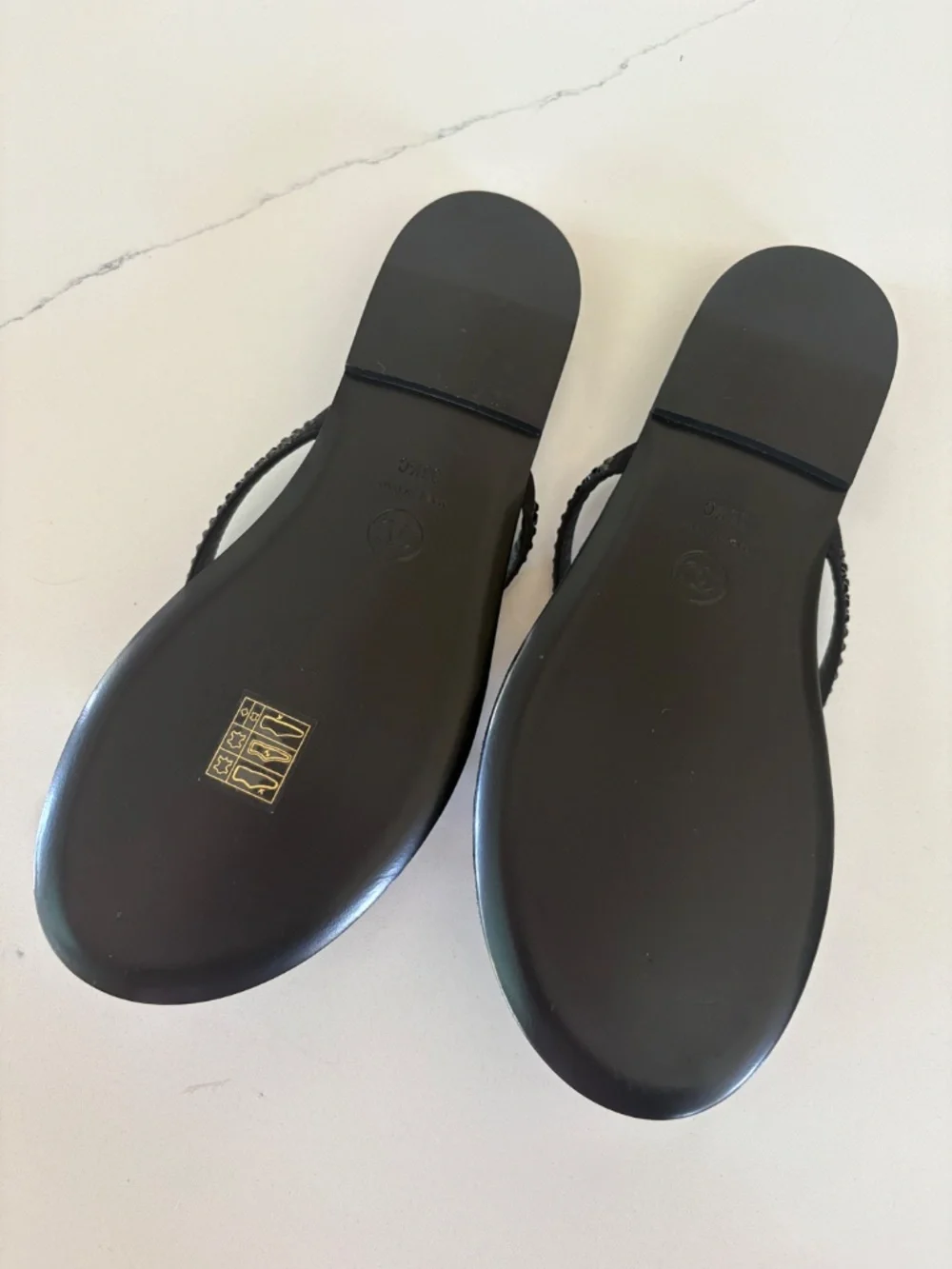 CHANEL Black Crystal CC Thong Sandals Flip Flops 36.5